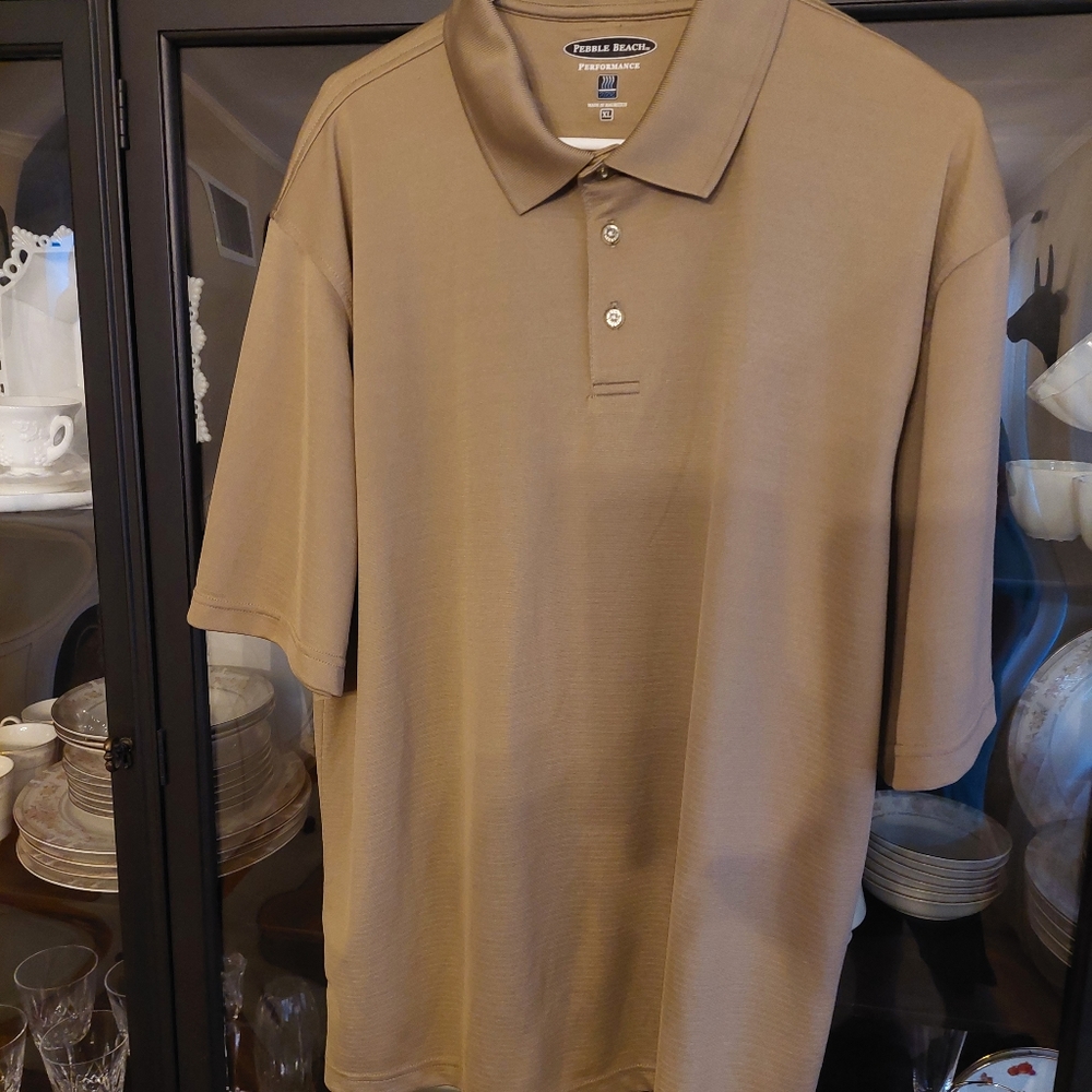 Pebble Beach Performance Men Polo Sz XL  Tan